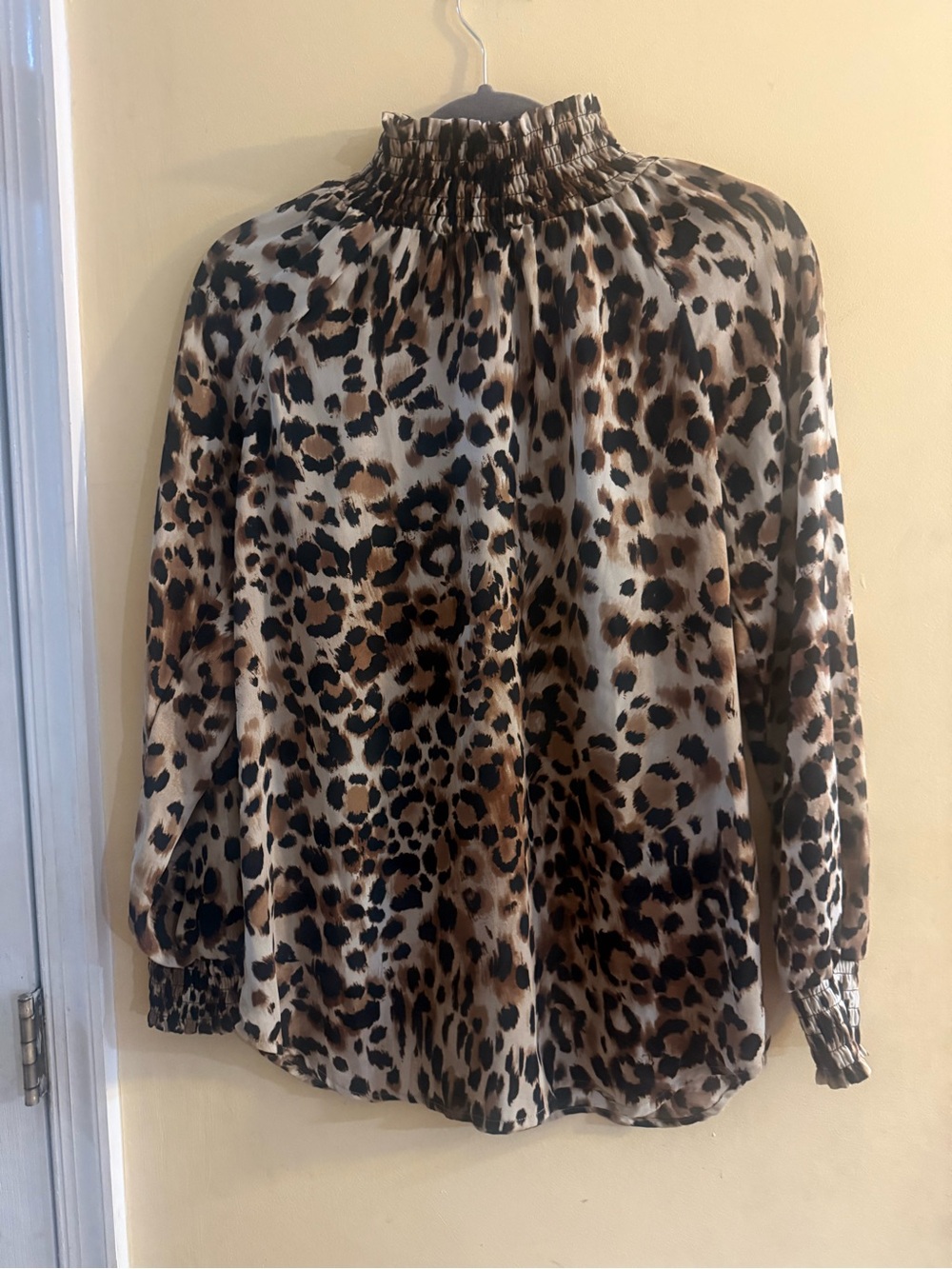 Chico’s Leopard Print Smocked Neck Long-Sleeve Women's Top, size small